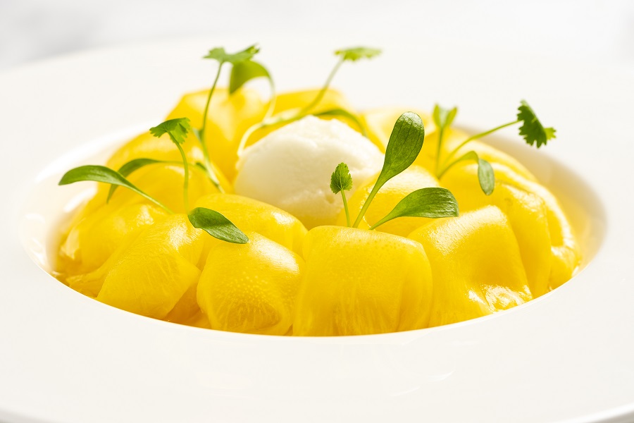 Marinated pineapple, coconut cream and rum jelly