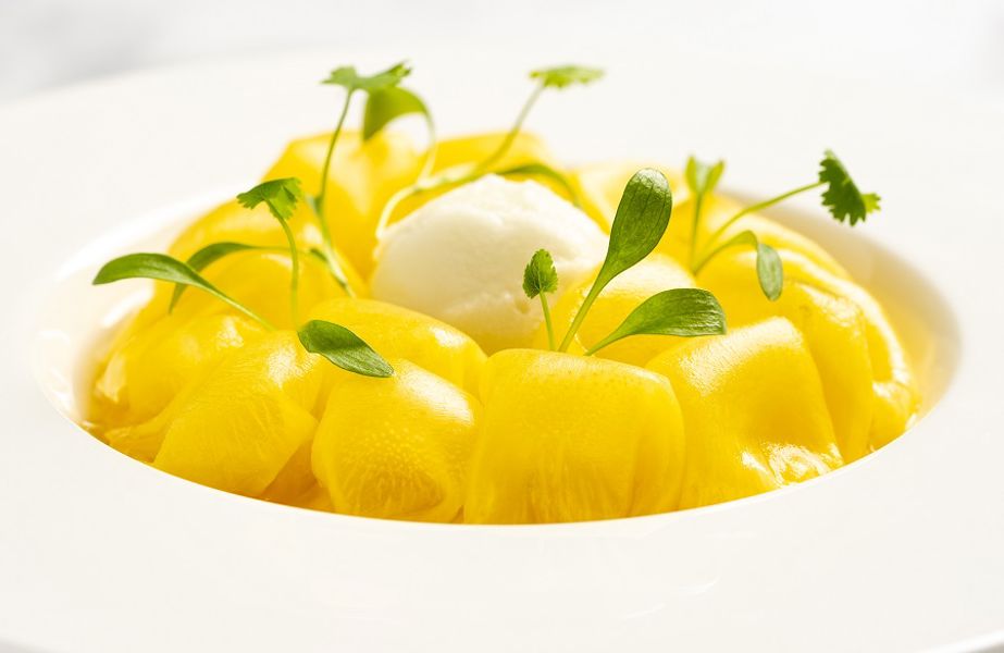 Marinated pineapple, coconut cream and rum jelly
