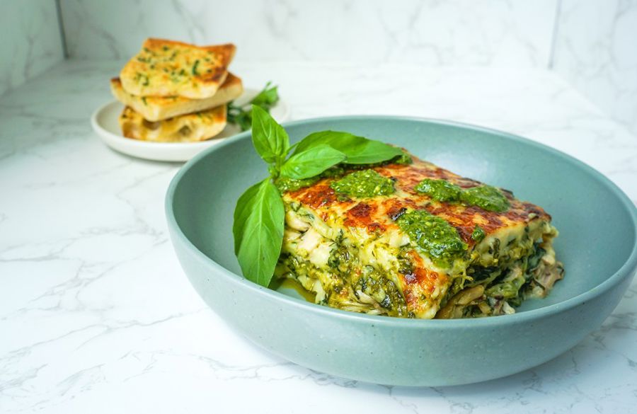 Leek, mushroom and spinach lasagne