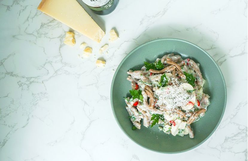 Mushroom and cauliflower white spelt gigli