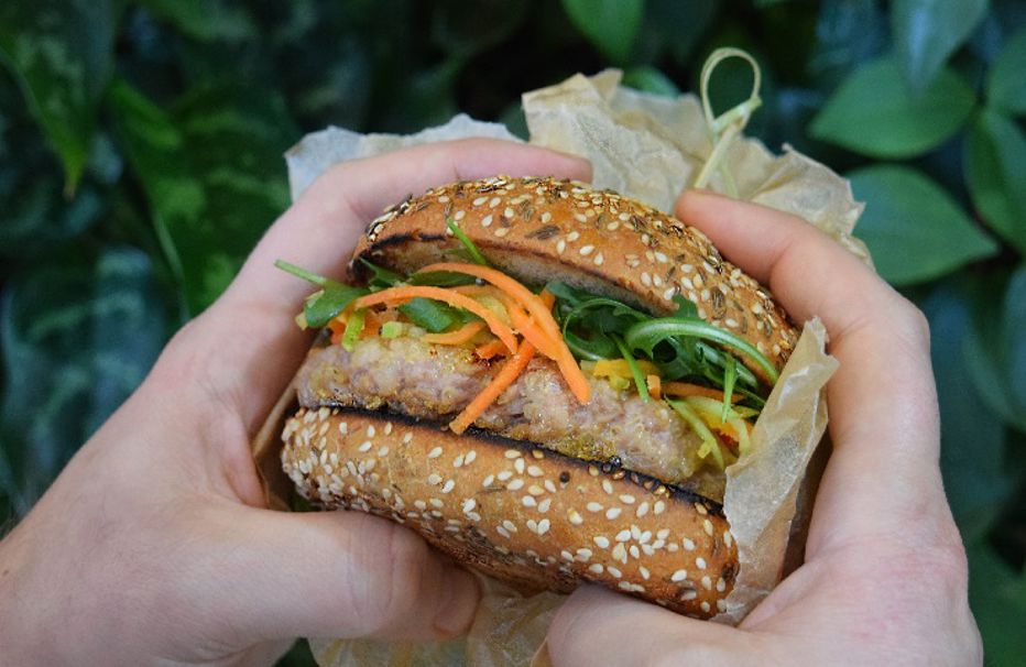 Pork, quinoa and cheddar burger
