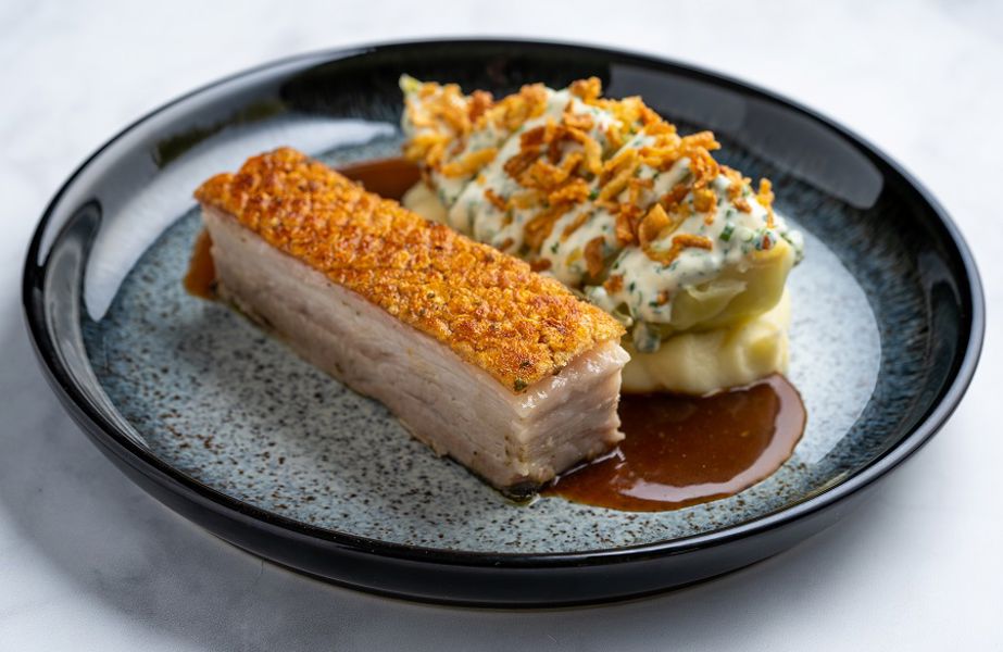 Crispy pork belly, hispi cabbage, buttermilk dressing