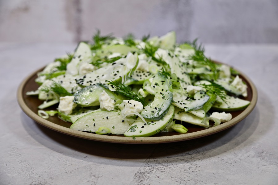 Cucumber, green apple and nigella seed salad