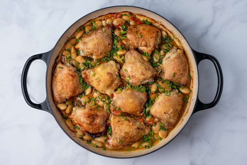 Roast chicken thighs with butter beans