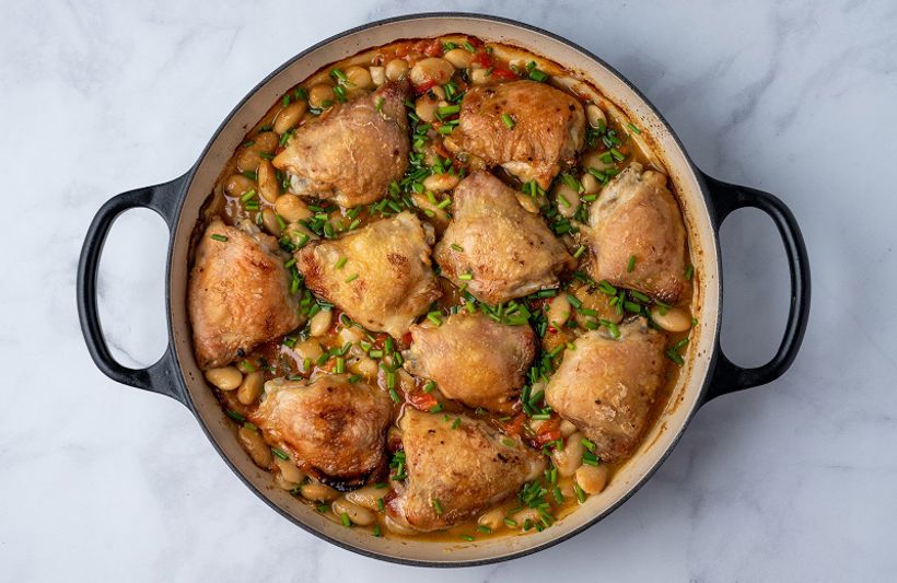 Roast chicken thighs with butter beans