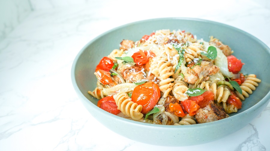 Welsh dragon pasta, fennel, chilli and tomato sauce