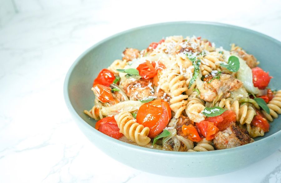 Welsh dragon pasta, fennel, chilli and tomato sauce