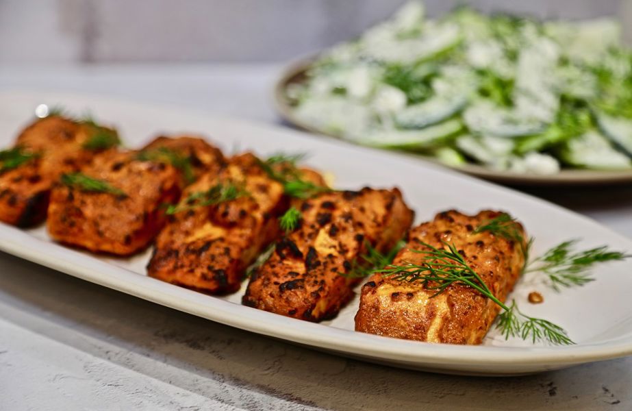 Yoghurt and spice-roasted salmon